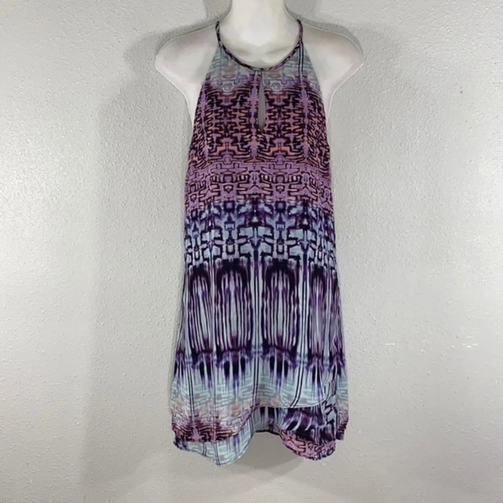 Parker blue purple abstract halter swing dress BB27